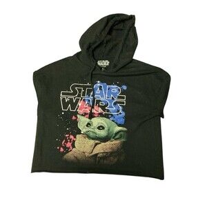 KOHL'S STAR WARS MANDALORIAN THE CHILD BLACK CROPPED HOODIE JUNIORS SIZE Medium